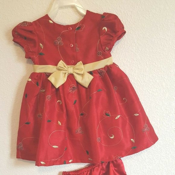 Red Holiday Dress & Bloomers W/Tights Christmas 18 - Picture 2 of 5